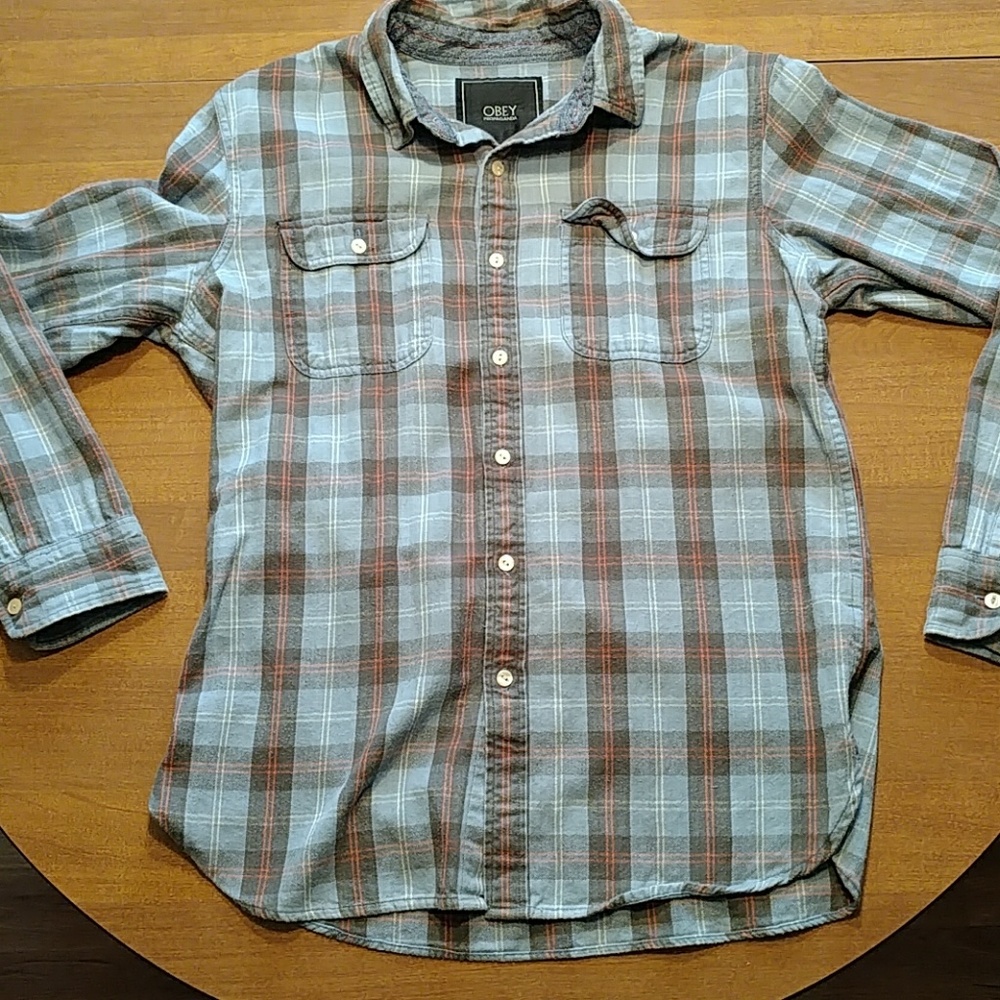 Obey blue plaid flannel nwot
